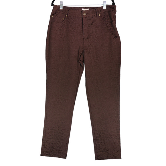 Eric Stretch Dress Pants Womens Size 12 Brown Snake Skin Print Pockets Animal - Picture 1 of 7